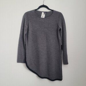 NWT Eileen Fisher Gray Merino Wool Asymmetrical Slit Sweater Size PP Lagenlook